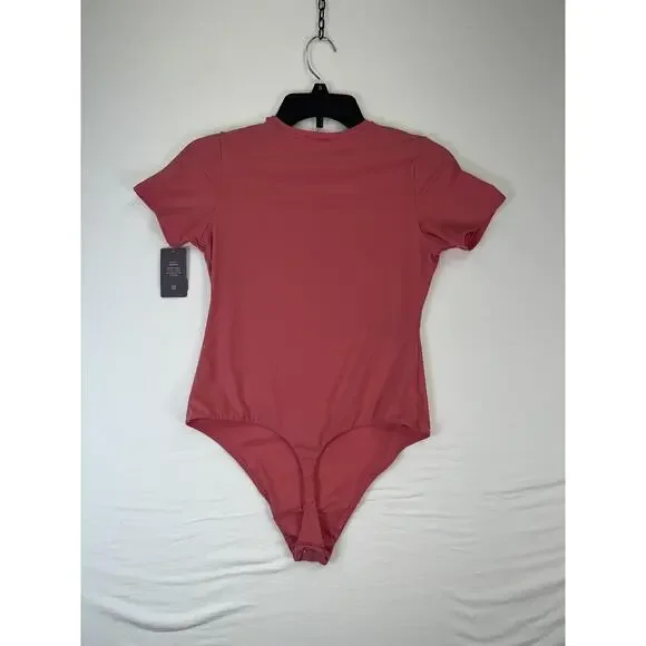 Auden Bodysuit Womens Large Pink Short Sleeve Snap Gusset Luxury Collection - Picture 2 of 8